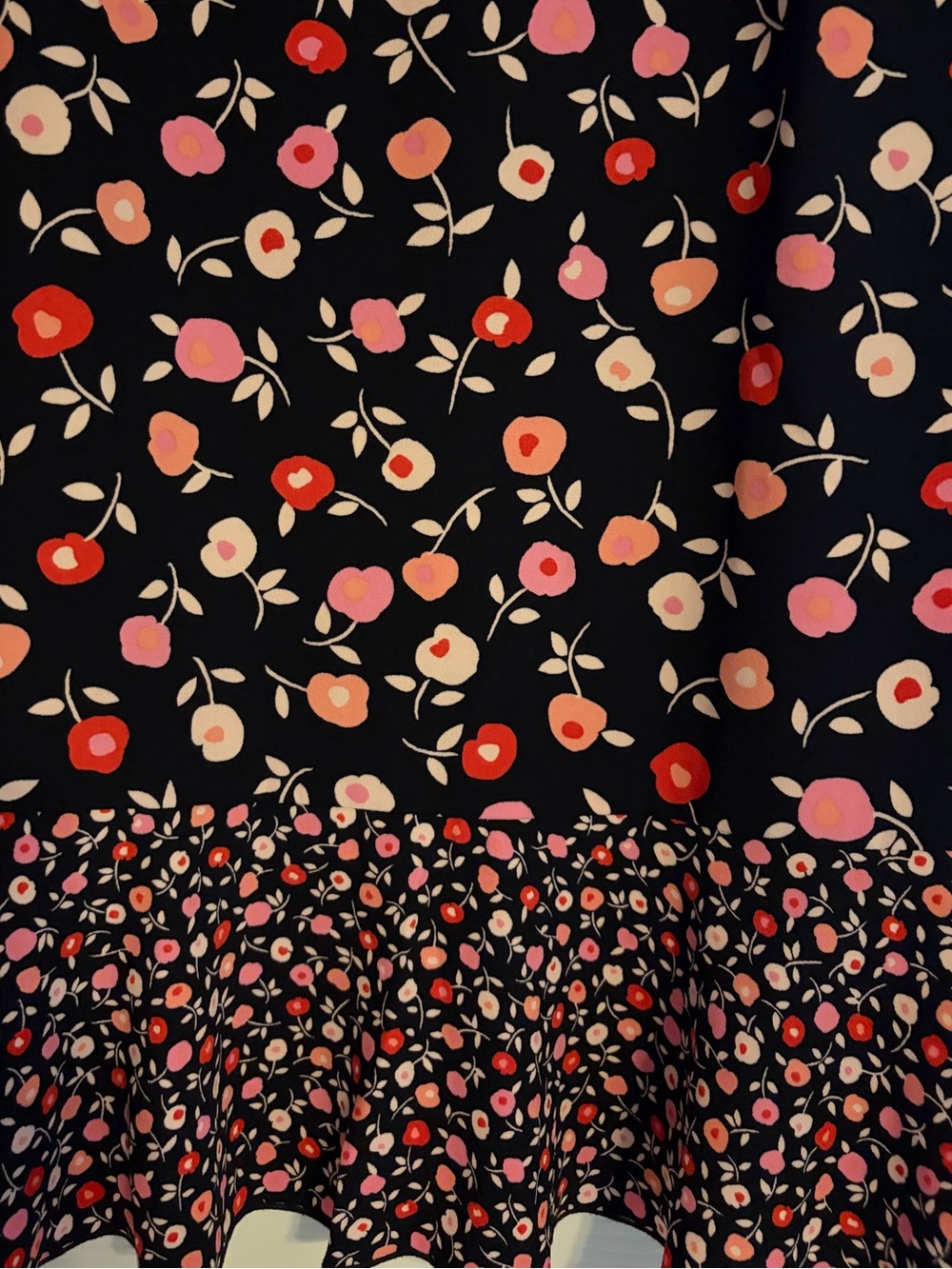Talbots Floral Flounce Hem Dress Pink Red Black Ruffle Sleeve 10P Petite - Picture 10 of 10